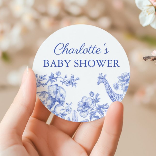 Blue Boy Baby Shower Safari Toile de Jouy Classic Round Sticker (Blue Boy Baby Shower Safari Toile de Jouy Classic Round Sticker)