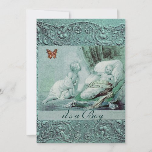 BLUE BOY BABY SHOWER WITH BUTTERFLY Champagne Invitation