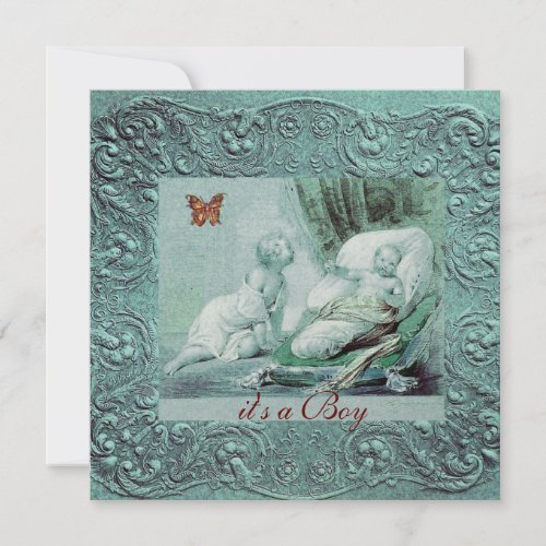 BLUE BOY BABY SHOWER WITH BUTTERFLY  Champagne Invitation