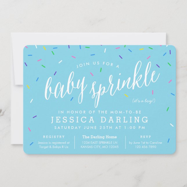 Blue Boy Baby Sprinkle Invitations (Front)