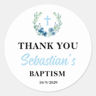 Blue Boy Baptism Classic Round Sticker