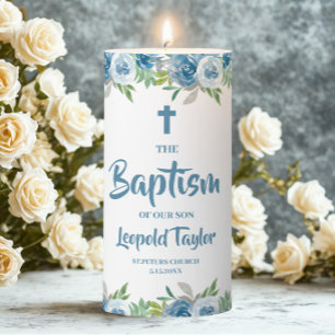 Blue Boy Baptism Pillar Candle