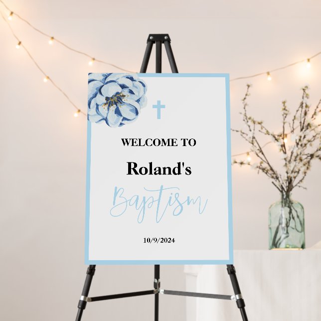 Blue Boy Baptism Welcome Sign Foam Core (In Situ (Stand))