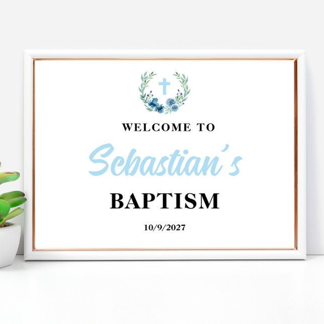 Blue Boy Baptism Welcome Sign Poster (Creator Uploaded)