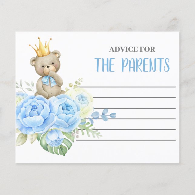Blue Boy Bear Advice for the Parents card (Front)