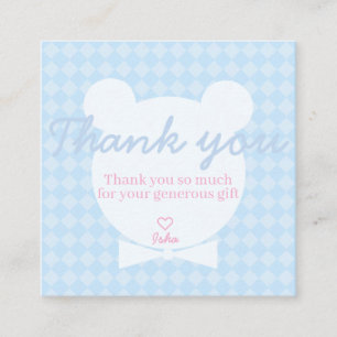Blue Boy Bear Baby Shower Thank You Card Square
