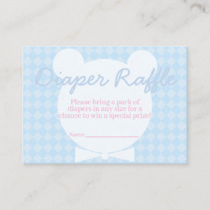 Blue Boy Bear Diaper Raffle Ticket Baby Shower Enclosure Card