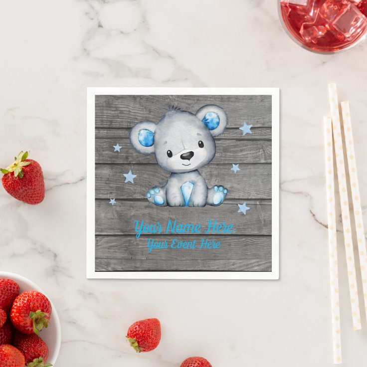 Blue Boy Bear Napkins Baby Shower Birthday Zazzle