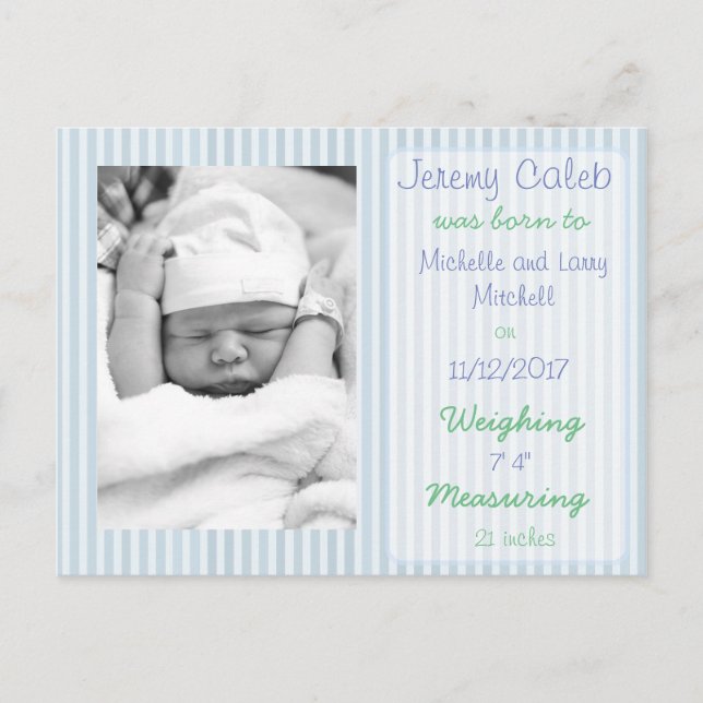 Blue Boy Birth Announcement Postcard (Front)