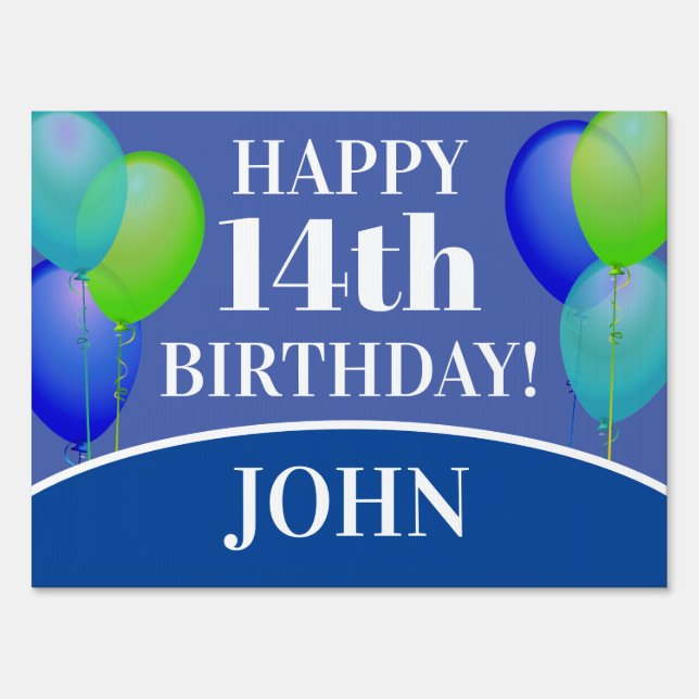 Blue Boy Birthday Balloons Outdoor Yard Sign (Back)