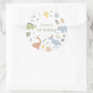 Blue Boy Boho Dinosaur Birthday Classic Round Sticker