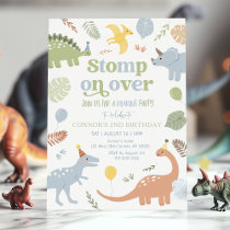 Blue Boy Boho Dinosaur Birthday Invitation