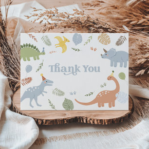 Blue Boy Boho Dinosaur Birthday Letterpress Thank You Card