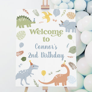 Blue Boy Boho Dinosaur Birthday Welcome Foam Board