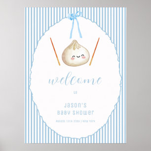 Blue Boy Bow Asian Dumpling Baby Shower Welcome Poster