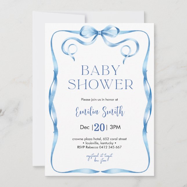  Blue Boy Bow Baby shower Invitation (Front)