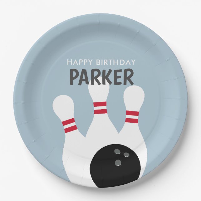 Blue Boy Bowling Birthday Party  Paper Plates (Front)