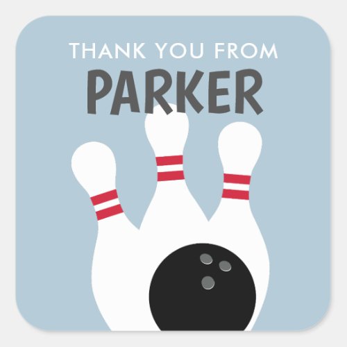 Blue Boy Bowling Party Birthday Favor Square Sticker