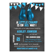 Blue Boy Boxe Boxing Baby Shower Invitations