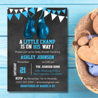 Blue Boy Boxe Boxing Baby Shower Invitations