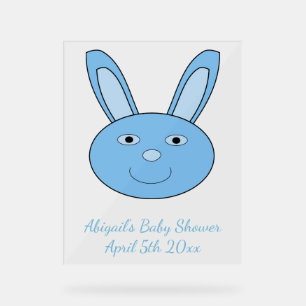 Blue Boy Bunny Face Spring Easter Baby Shower Acrylic Sign
