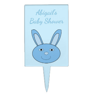 Blue Boy Bunny Face Spring Easter Baby Shower Cake Topper