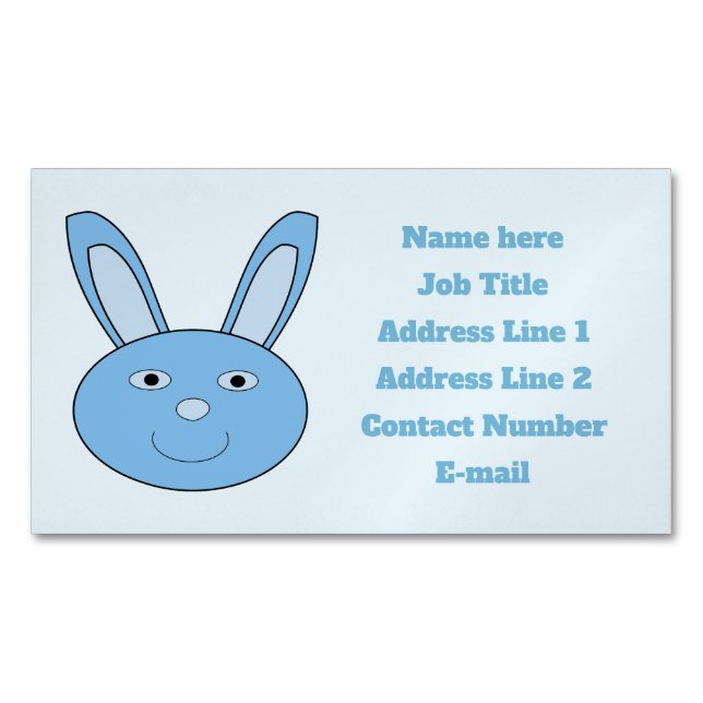 Blue Boy Bunny Face Spring Easter Custom Business Card Magnet (Front)