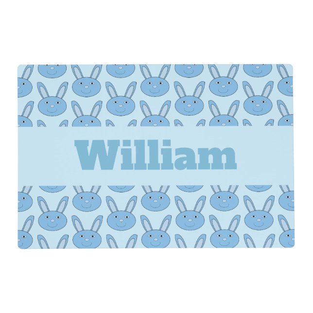 Blue Boy Bunny Face Spring Easter Custom Placemat (Front)