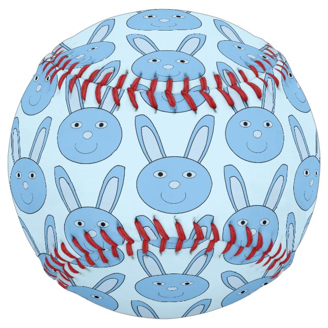 Blue Boy Bunny Face Spring Easter Patterned Softball (Front)
