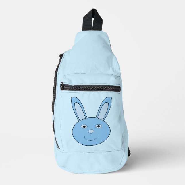 Blue Boy Bunny Face Spring Easter Sling Bag (Front)