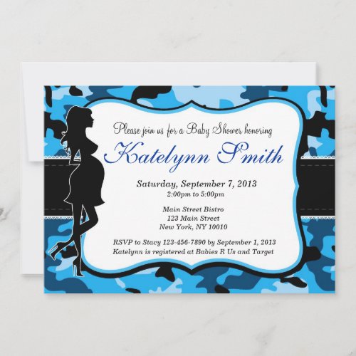 Blue Boy Camouflage Baby Shower Invitation