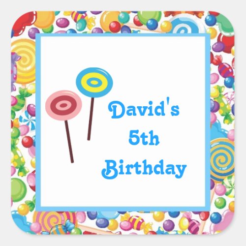 Blue Boy Candy Shop Birthday Party Favor Labels
