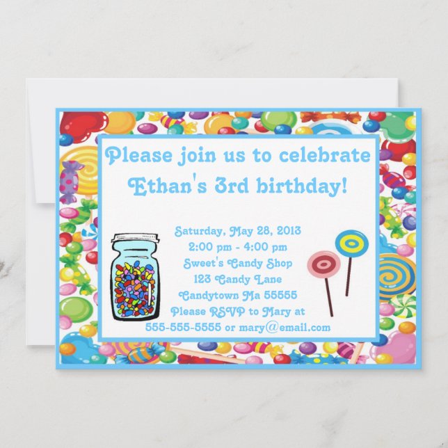 Blue Boy Candy Shop Invitation (Front)