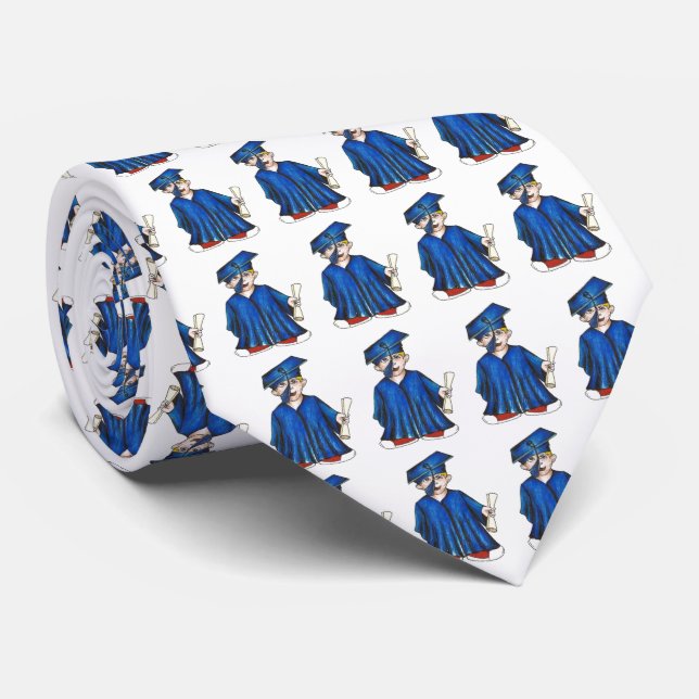 Blue Boy Cap Gown Diploma Grad School Graduation Tie (Rolled)