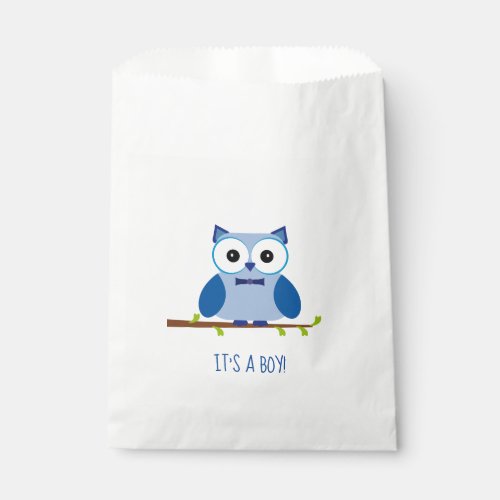 Blue Boy Cartoon Owl Gender Reveal Baby Shower Favor Bag