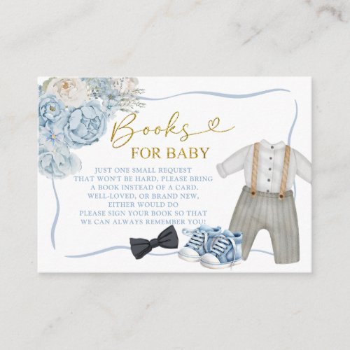 Blue Boy Clothes Baby Shower Books for Baby Enclosure Card