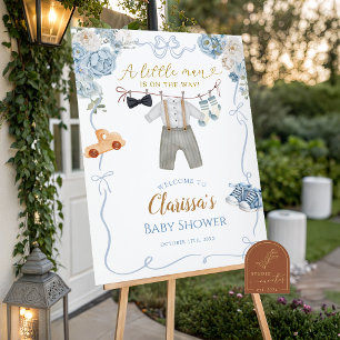 Blue Boy Clothes Baby Shower Welcome Sign