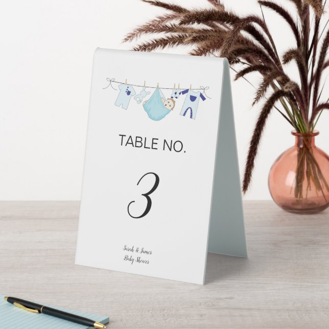 Blue Boy Clothesline Baby Shower Table Number   Table Tent (In SItu (Table))