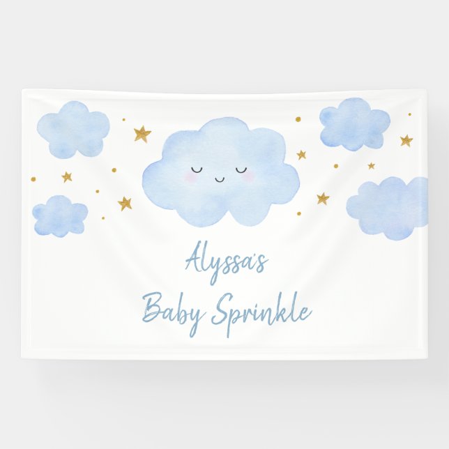 Blue Boy Cloud Stars Baby Sprinkle Banner (Horizontal)