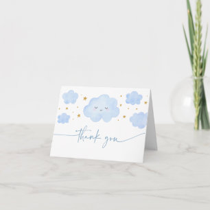 Blue Boy Cloud Stars Baby Sprinkle Letterpress Thank You Card