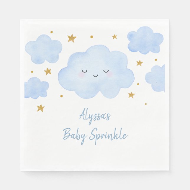 Blue Boy Cloud Stars Baby Sprinkle Napkins (Front)