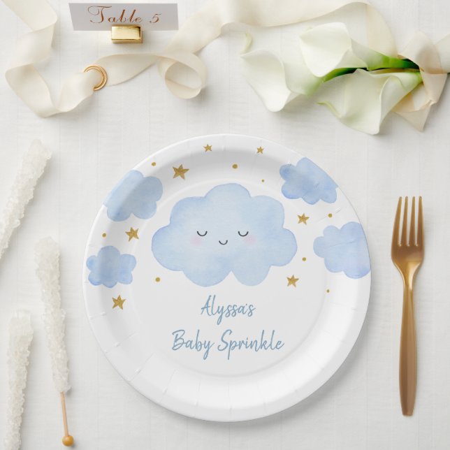 Blue Boy Cloud Stars Baby Sprinkle Paper Plates (Wedding)