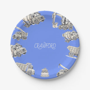 Blue Boy Construction Birthday Party Paper Plates