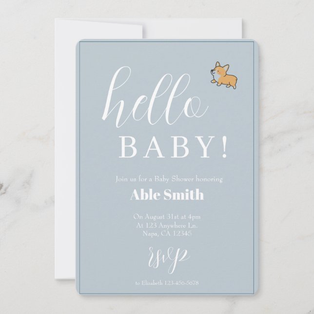 Blue Boy Corgi Baby Shower Invitation  (Front)