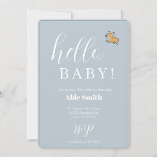 Blue Boy Corgi Baby Shower Invitation 