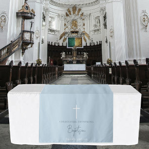 Blue Boy Cross Christening Baptism Table Runner Tapestry