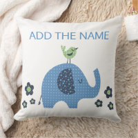 Blue Boy Cute Elephant Baby Shower Throw Pillow