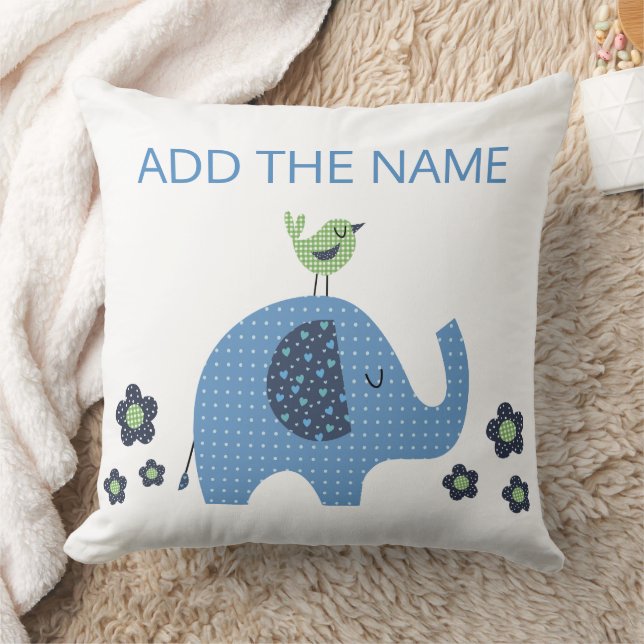 Blue Boy Cute Elephant Baby Shower  Throw Pillow (Blanket)