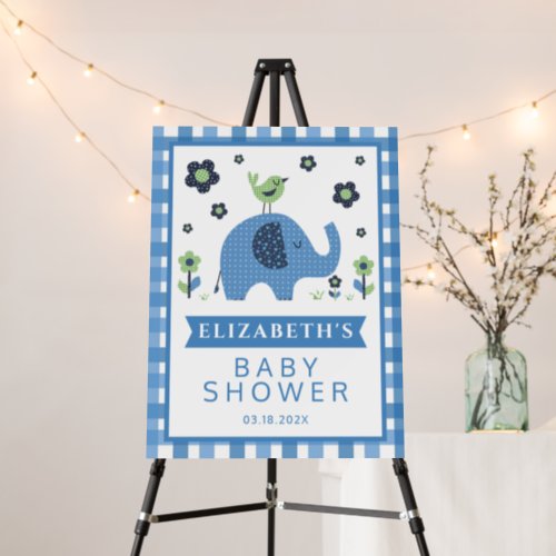 Blue Boy Cute Elephant Baby Shower Welcome Sign