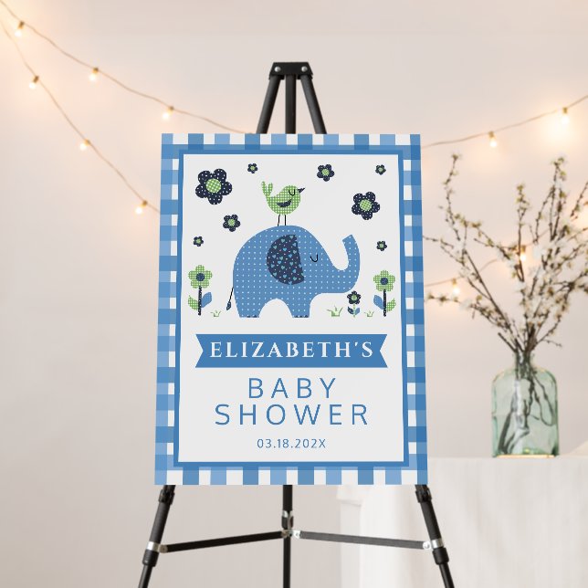 Blue Boy Cute Elephant Baby Shower Welcome Sign (In Situ (Stand))